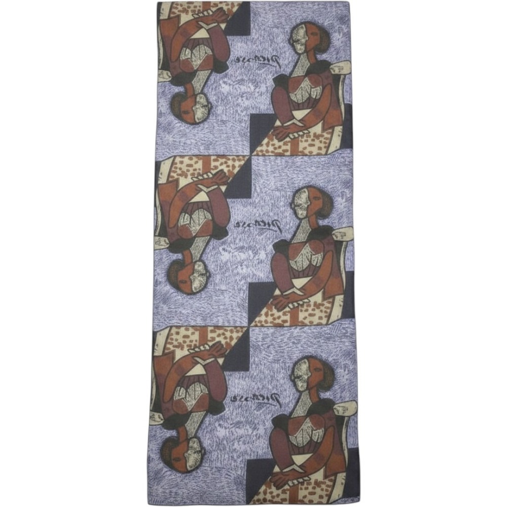 VTG Picasso Inspired Cubist Portrait Art Scarf Lavender Terracotta Oblong Wrap